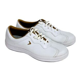 Callaway women's white leather golf shoe sneaker W410–32 size 8.5‎ spikeless tan